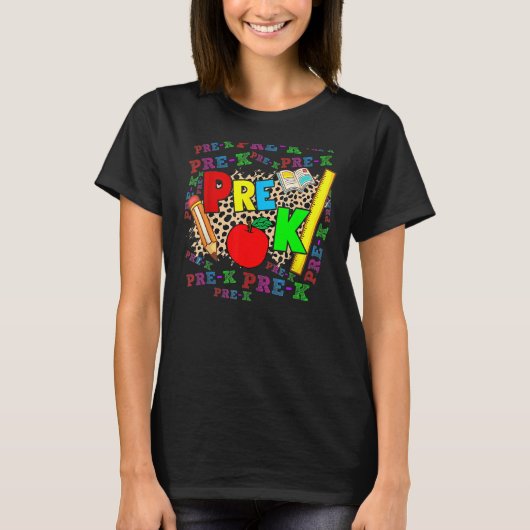 Leopard Pre K Typography Preschool Teacher Back To T-shirt (Voorkant)