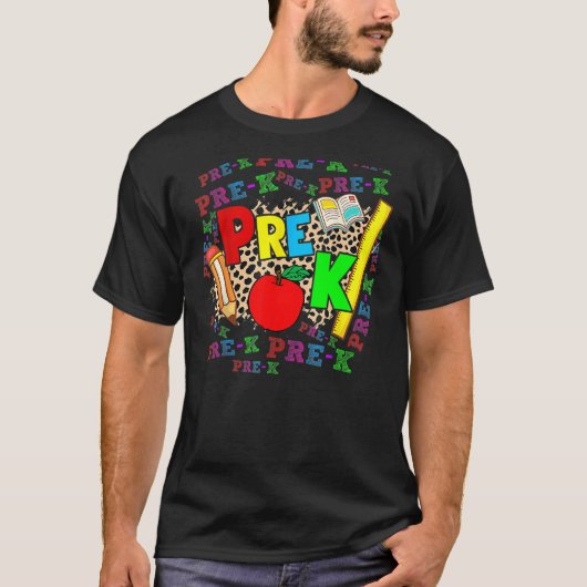 Leopard Pre K Typography Preschool Teacher Back To T-shirt (Voorkant)