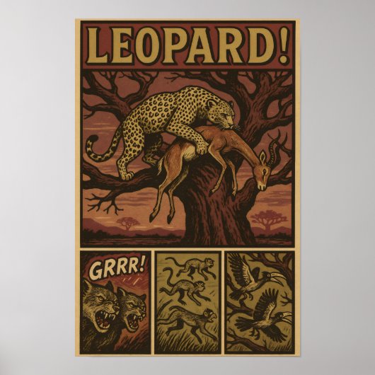 Leopard Predator Ambush Comic Art Poster (Voorkant)
