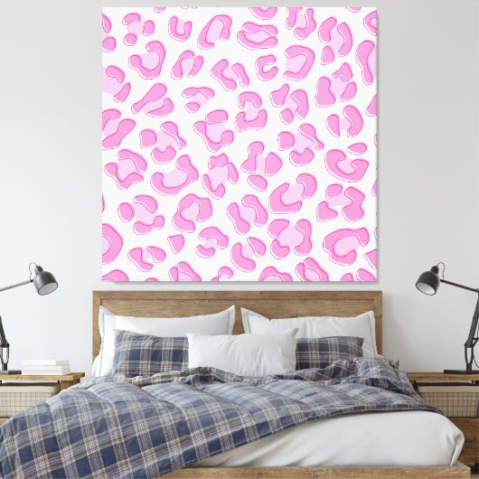 Leopard Preppy Pink Line Canvas Afdruk (Insitu (Slaapkamer))