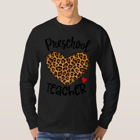 Leopard Preschool leraar Back School Daycare Apper T-shirt (Voorkant)