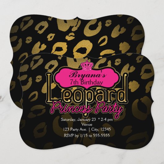Leopard Prinses Party Gouden Verjaardag Uitnodigin Kaart (Voorkant / Achterkant)