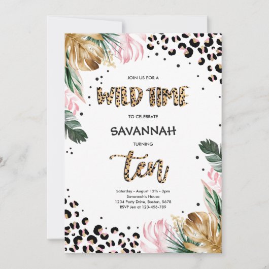 Leopard Print 10th Birthday Safari Oerwoud Party Kaart (Voorkant)