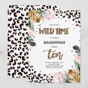 Leopard Print 10th Birthday Safari Oerwoud Party Kaart