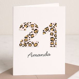 Leopard Print 21   Modern Cute Name 21st Birthday Kaart
