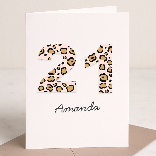 Leopard Print 21 | Modern Cute Name 21st Birthday Kaart