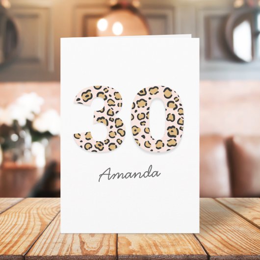 Leopard Print 30 | Modern Cute Name 30th Birthday Kaart