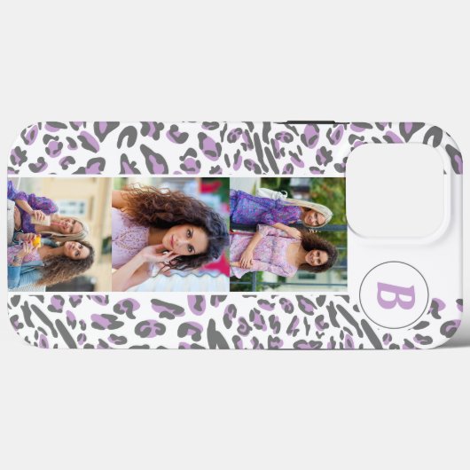 Leopard Print 3 Square Foto's Lila Monogrammen Case-Mate iPhone Case (Achterkant (horizontaal))