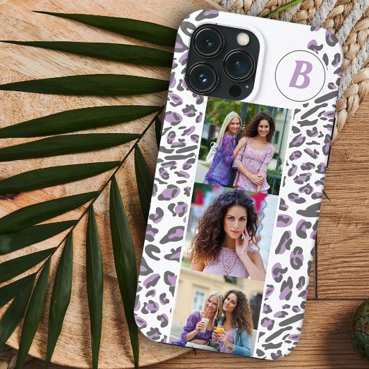 Leopard Print 3 Square Foto's Lila Monogrammen Case-Mate iPhone Case
