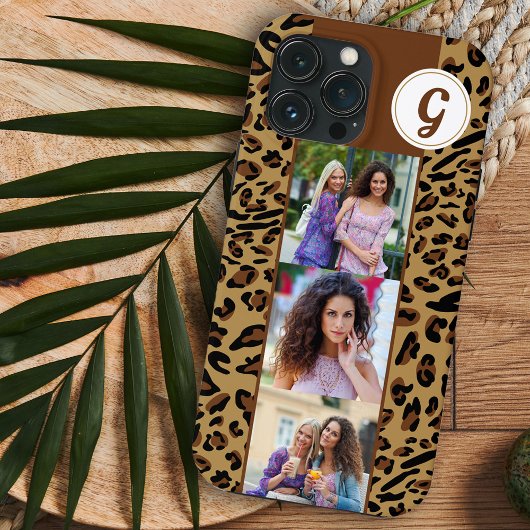 Leopard Print 3 Square Photos Brown Monogramed Case-Mate iPhone Case