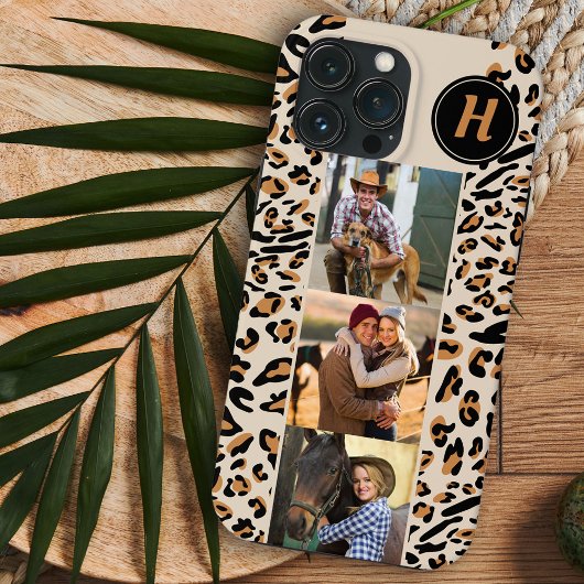 Leopard Print 3 Square Photos Natural Monogramed Case-Mate iPhone Case