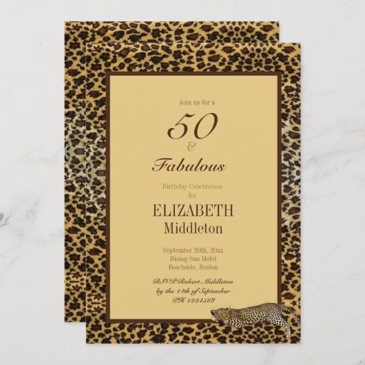 Leopard Print 50 en Fabulous Elegant Birthday Kaart (Voorkant / Achterkant)