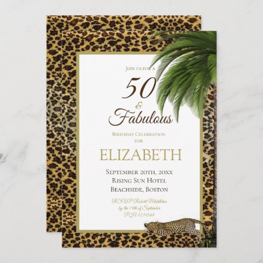Leopard Print 50 en Fabulous Elegant Birthday Kaart (Voorkant / Achterkant)