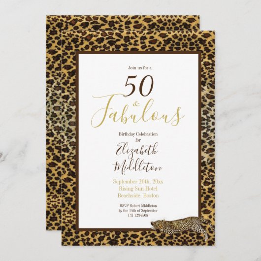 Leopard Print 50 en Fabulous Modern Birthday Kaart (Voorkant / Achterkant)