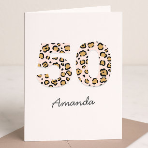 Leopard Print 50 Modern Cute Name 50th Birthday Kaart