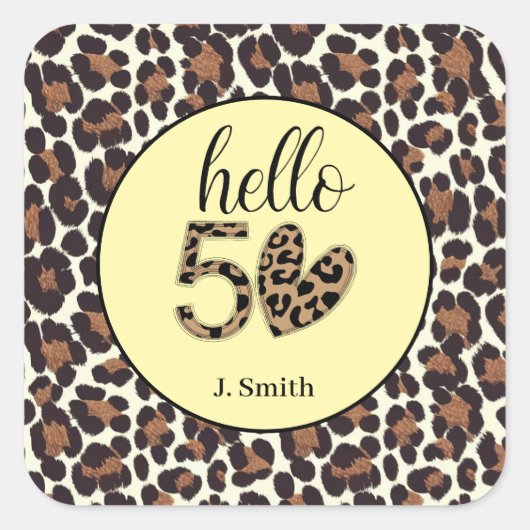 Leopard Print 50e verjaardag Vierkante Sticker (Voorkant)