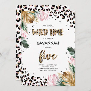 Leopard Print 5th Birthday Safari Oerwoud Party Kaart