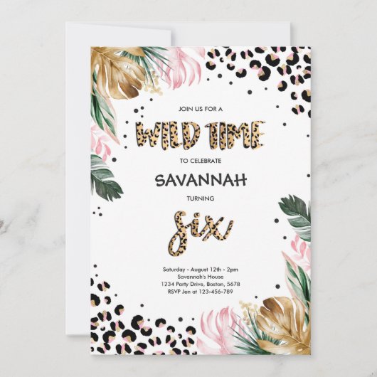 Leopard Print 6e Verjaardag Safari Oerwoud Party Kaart (Voorkant)