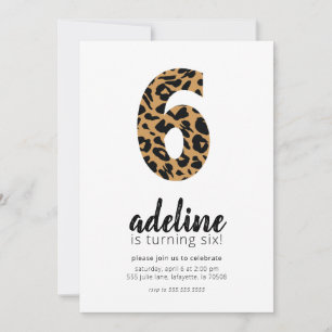 Leopard Print 6th Birthday Party Invitation Kaart