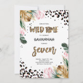Leopard Print 7e Verjaardag Safari Oerwoud Party Kaart (Voorkant)