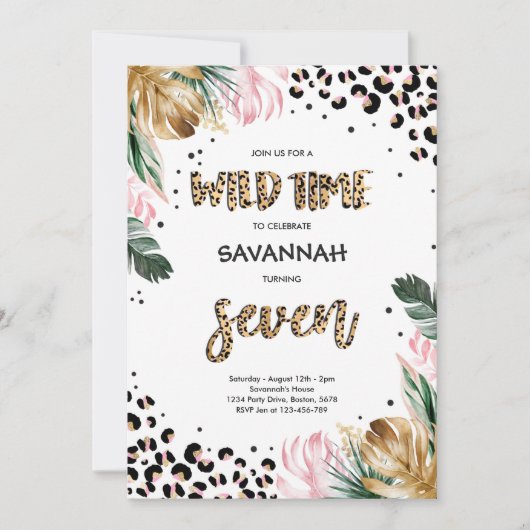 Leopard Print 7e Verjaardag Safari Oerwoud Party Kaart (Voorkant)