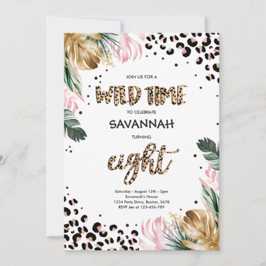 Leopard Print 8e Verjaardag Safari Oerwoud Party Kaart (Voorkant)