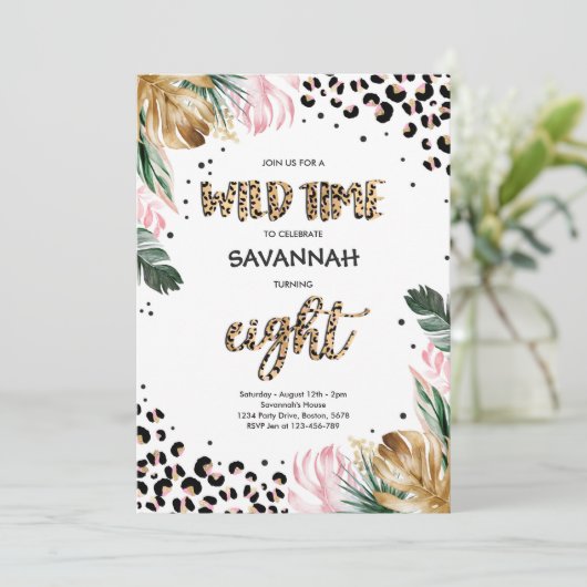 Leopard Print 8e Verjaardag Safari Oerwoud Party Kaart (Staand voorkant)