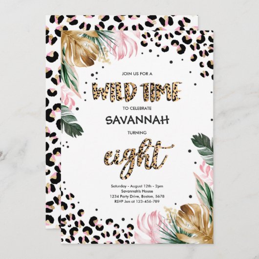 Leopard Print 8e Verjaardag Safari Oerwoud Party Kaart (Voorkant / Achterkant)