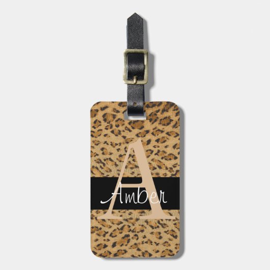 Leopard Print A monogram initiaal Bagagelabel (Voorkant verticaal)