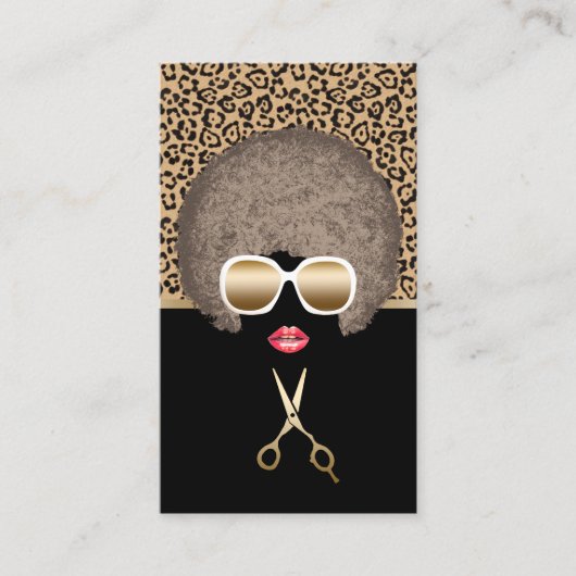 Leopard Print Afro Modern Hair & Beauty Salon Visitekaartje (Voorkant)