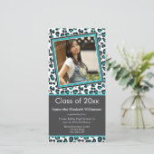 Leopard Print Afstuderen Foto aankondiging (aqua) (Staand voorkant)