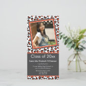 Leopard Print Afstuderen Foto aankondiging oranje (Staand voorkant)