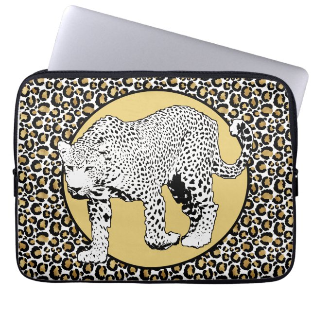 Leopard print all-over design laptop sleeve (Voorkant)