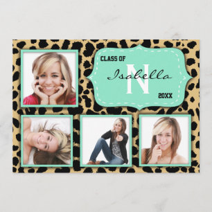 Leopard Print and Blauwgroen Accent Party Photo no Kaart