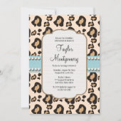 Leopard Print and Pearl Birthday Invitation Blue Kaart (Voorkant)