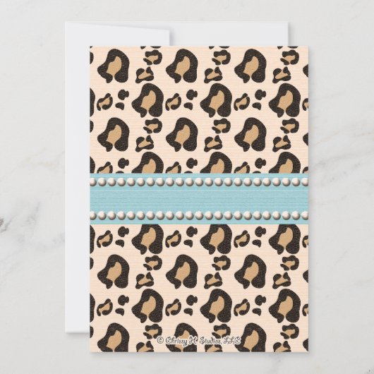 Leopard Print and Pearl Birthday Invitation Blue Kaart (Achterkant)
