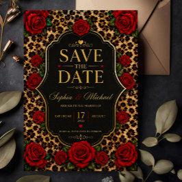 Leopard Print and Red Rose  Save The Date