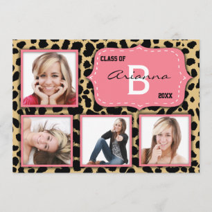 Leopard Print and Salmon Accent Party Photo nodigt Kaart