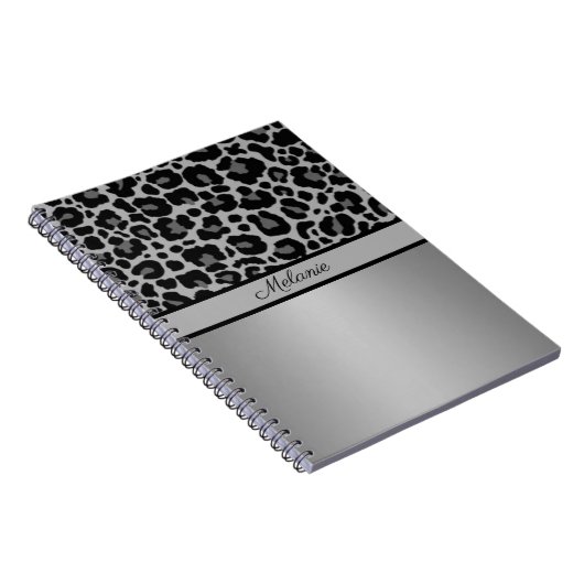 Leopard Print Animal Cheetah Silver Grey Trendy Notitieboek (Rechterzijde)