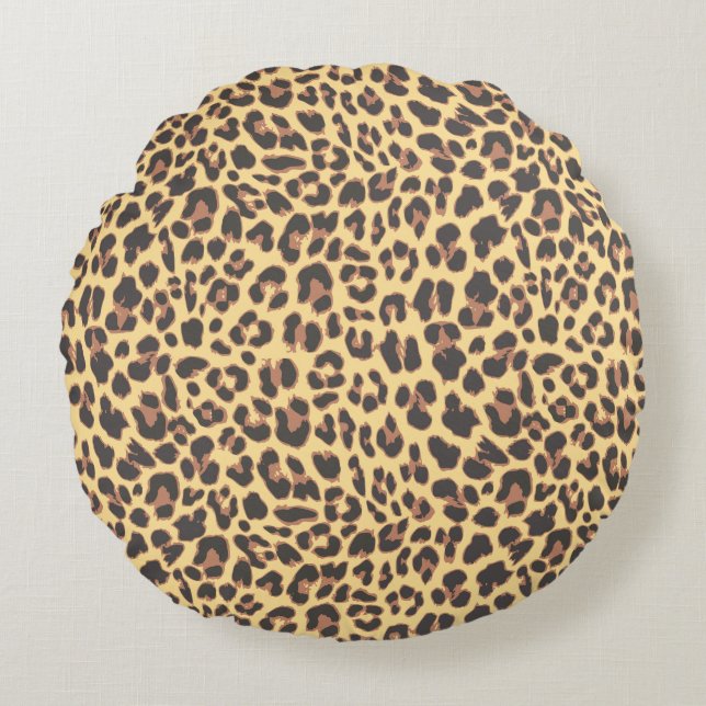 Leopard Print Animal Skin Patroon Rond Kussen (Voorkant)