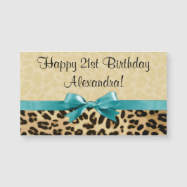 Leopard print Aqua Blue Bow Girls Birthday