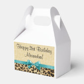 Leopard print Aqua Blue Bow Girls Birthday Bedankdoosjes (Achterkant)
