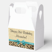 Leopard print Aqua Blue Bow Girls Birthday Bedankdoosjes (Geopend)