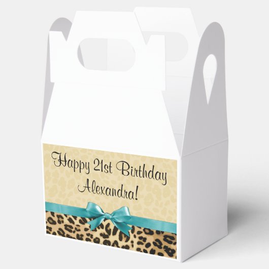 Leopard print Aqua Blue Bow Girls Birthday Bedankdoosjes (Geopend)