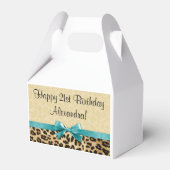 Leopard print Aqua Blue Bow Girls Birthday Bedankdoosjes (Voorkant Zijde)