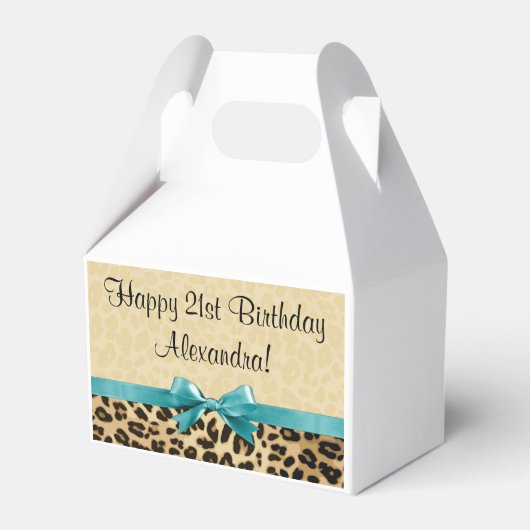 Leopard print Aqua Blue Bow Girls Birthday Bedankdoosjes (Voorkant Zijde)