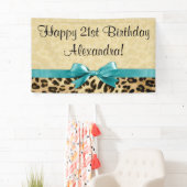 Leopard print Aqua Blue Bow Girls Birthday Spandoek (Insitu)