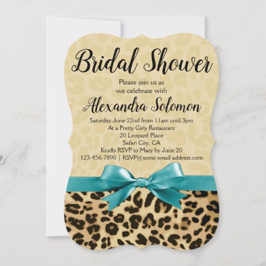 Leopard Print Aqua Blue Bow Vrijgezellenfeest Kaart (Voorkant)