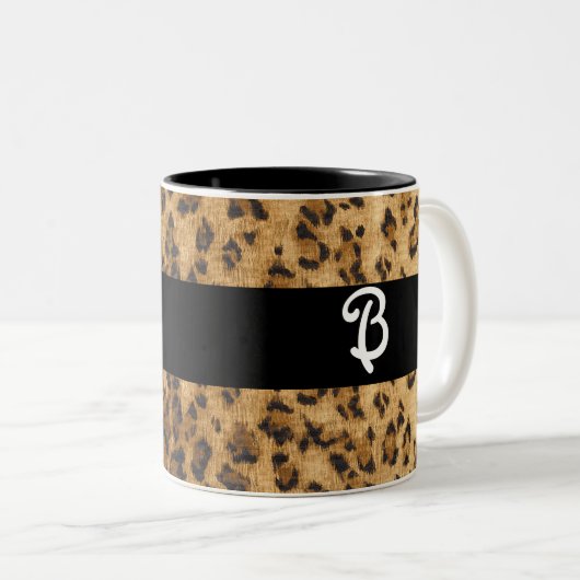 Leopard Print B monogram initiaal koopwaar Tweekleurige Koffiemok (Voorkant rechts)