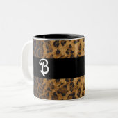 Leopard Print B monogram initiaal koopwaar Tweekleurige Koffiemok (Voorkant links)